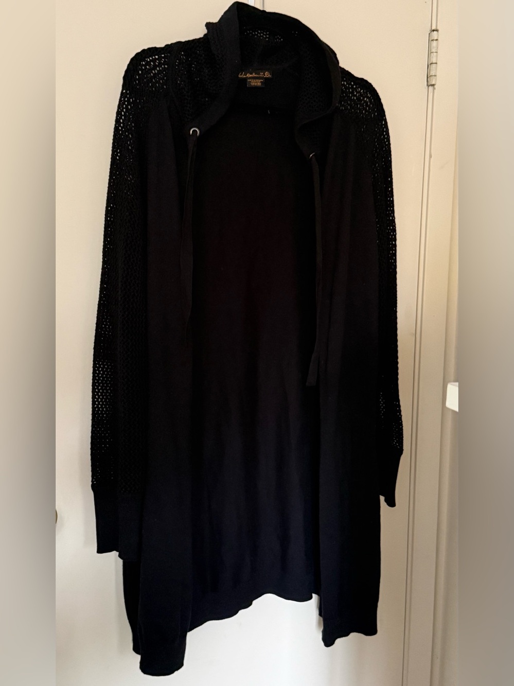 Addition Elle Black Open-Front Hooded Cardigan with Mesh Sleeves